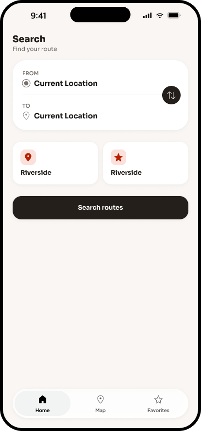 Transit Navigation App screen 1