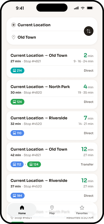Transit Navigation App screen 4